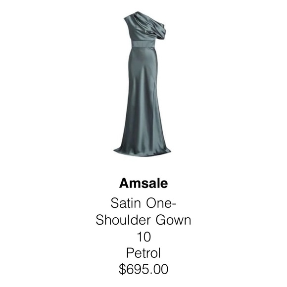 Amsale Satin One-Shoulder Dress in Petrol Blue - Picture 1 of 4